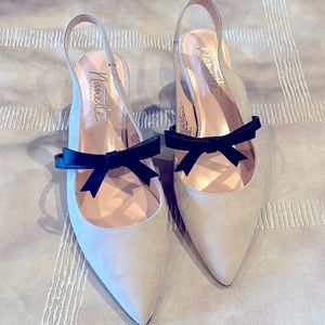 Suede Kitten heels with black leather bows!